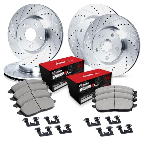 R1 Concepts Front and Rear Brake Kit Fits 2018-2021 Subaru WRX STI; 2024 Subaru WRX Brembo Performance Braking System TR| Optimum Oep Pads, Drilled Slotted Rotors| Hardware| 13.4' Front & 12.8' Rear