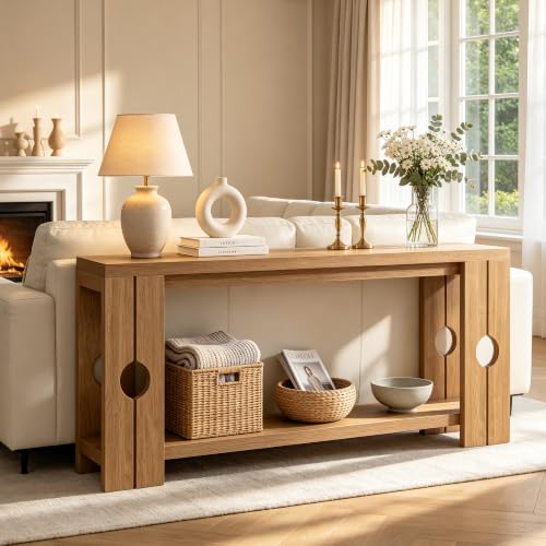 Image of Console Table 70.9 inch Extra Long Farmhouse Sofa Table Behind Couch, Narrow Entryway Table for Hallway Living Room, Natural