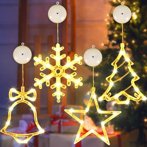 LED Weihnachtsbeleuchtung 4er Set Fensterdeko Hängend Fensterlicht...