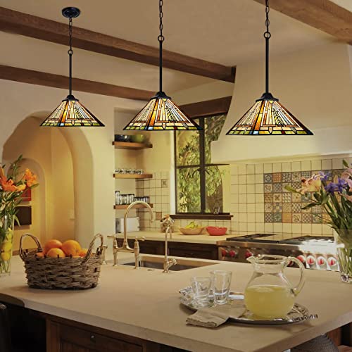 Cotoss CB124354CP Tiffany Pendant Light Fixtures Hanging Lamp 1 Light Mission Style Antique 12 Inch Medium Stained Glass Pendant Lighting For Kitchen Island Dining Room Study thumb #4