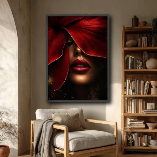 Tableau fleur rouge grand format sans cadre mur vide