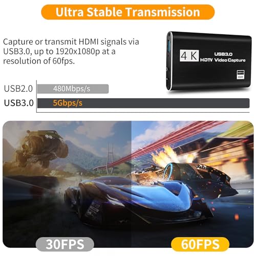 Image of 4K HD Video Capture Card, Plug & Play USB 3.0, No Driver Needed | Gaming Capture Card with Microphone for PC /Mac, 1080P 60FPS for Nintendo Switch, PS5, PS4, Xbox, OBS Streaming