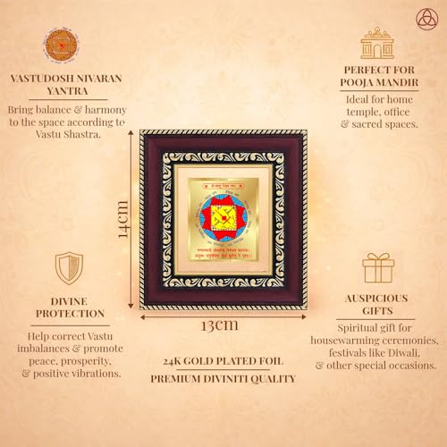 Image of DIVINITI Siddh Energised Vastu Dosh Nivaran Yantra | 24k Gold Plated Foil Vastu Correction Vastu Frame for Home, Office & Puja Room | Spiritual Yantra for Vastu Balance, Harmony & Prosperity (14 X 13 CM)