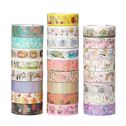 R Molshine Set of 25 Decorative Japanese Washi Masking Adhesive Tape – Gallery Series - Collection, (15mm x 7m, 0.59inch x 7.6 Yards) for DIY