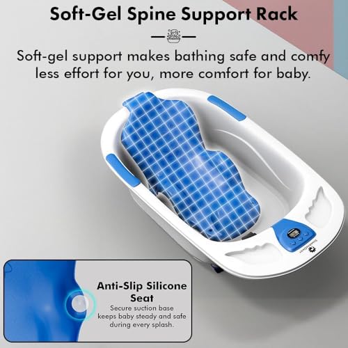 Image of StarAndDaisy Baby Bath Tub for 0 to 5 Years /Bath Tub for Kids 0-3 Years /Infants Bathtub with Temperature Censor & Baby Bath Seat /Sling, Antislip Kids Bath Tub with Bath Chair -White Blue