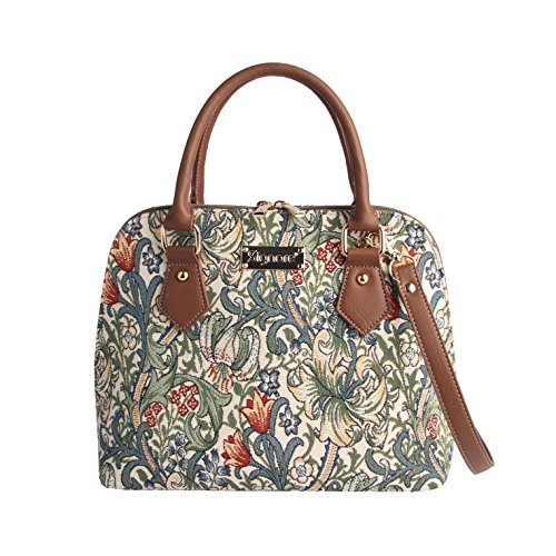 Signare Tapestry Handbag Satchel Bag Shoulder bag and Crossbody Bag and Purse for women with William Morris Golden Lily Design (CONV-GLILY)
