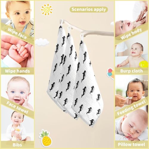 Image of vvfelixl Little Cute Orca Baby Burp Cloths Baby Muslin Washcloths for Boys Girls Cotton Babys Face Towel for Newborn Infants Soft and Absorbent 11.8 X 11.8 in, 5 Pack