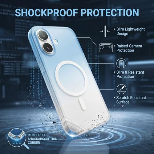 Image of amazon basics Paper Thin Case Cover for iPhone 17 | Matte Finish | Gradient Case, Shaded Color | Compatible with magsafe | (Blue White, iPhone 17)