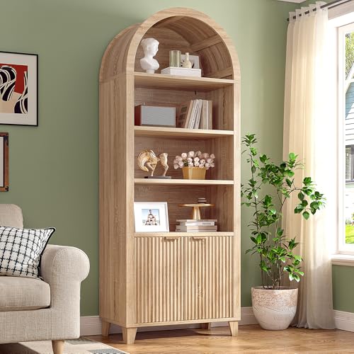 DurayLoly 79.9" Tall Arched Cabinet,6-Tier Arched Bookcase with Fluted Doors