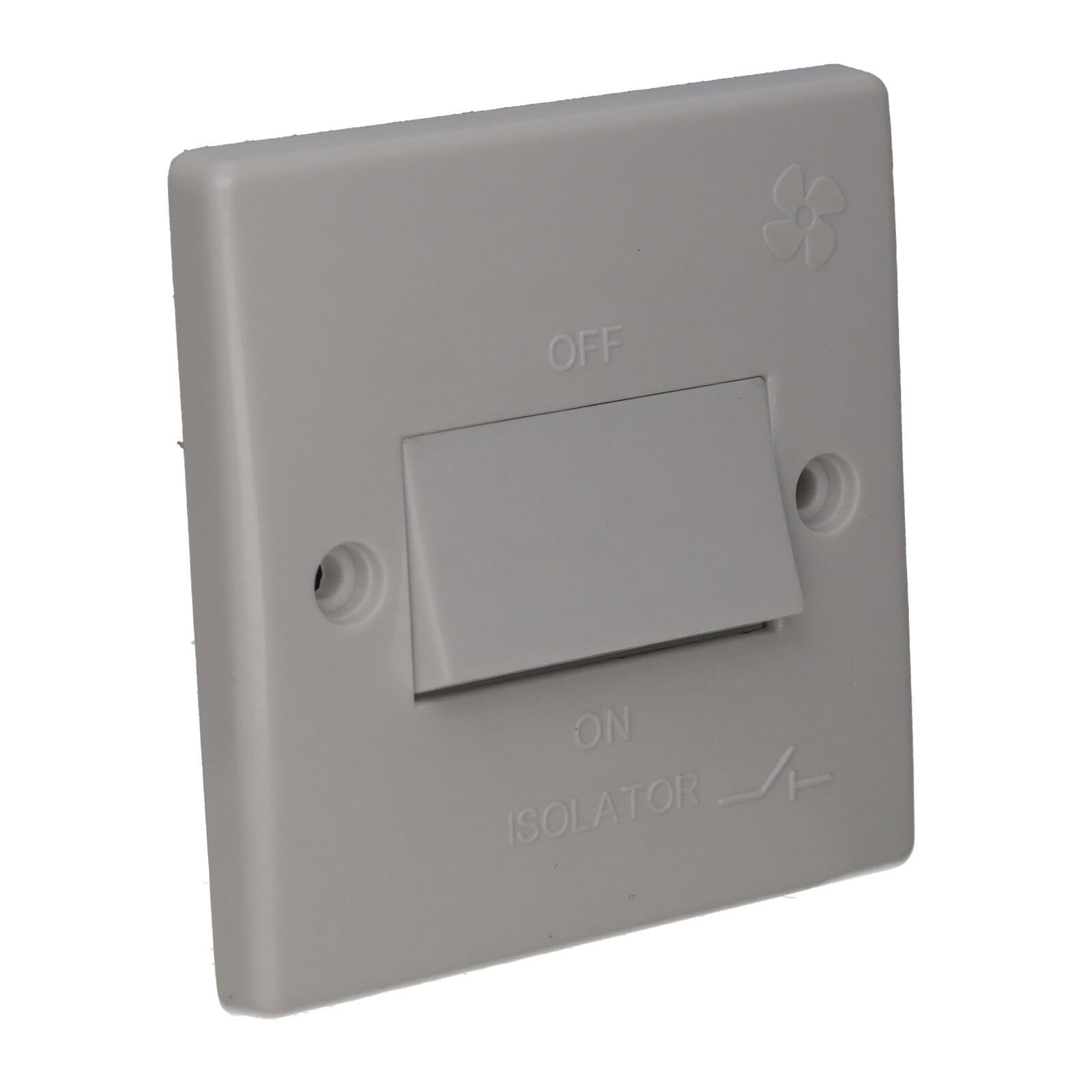 Kenable White Dual Live Double Pole Fan Isolator Switch Curved Edge Rounded Faceplate 10A Screwed Wall Plate For Internal Use