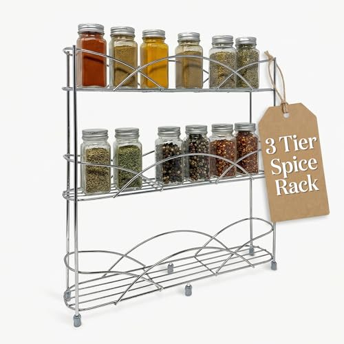 joeji's Kitchen Free Standing Spice Rack Organiser - Perfect Spices & Herbs Storage Holder - Up to 21 Jars Capacity - Suction Cups for Stability - Silver - Image 3