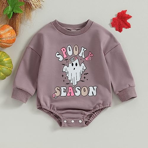 FYBITBO Newborn Halloween Outfit Girl Boy Spooky Season Romper Bubble Sweatshirt Bodysuit Fall Halloween Baby Clothes2