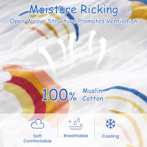 Image of david's kids Muslin Cotton Baby Sleep Sack 0-6 Months, 2 Pack 100% Cotton Sleeping Bag for Summer, TOG 0.5 Baby Wearable Blankets with 2-Way Zipper, Soft Sleep Sacks for Newborn Infant, Rainbow