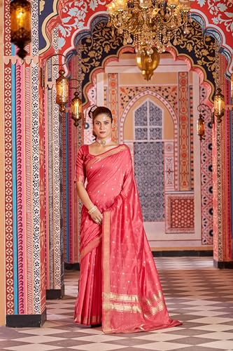 Image of SWORNOF Women's Pure Silk Saree With Blouse Piece (RANI)