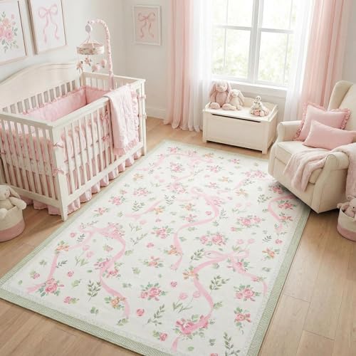Tapete GarveeHome Coquette 4x6 Rosado y Verde miniatura 1