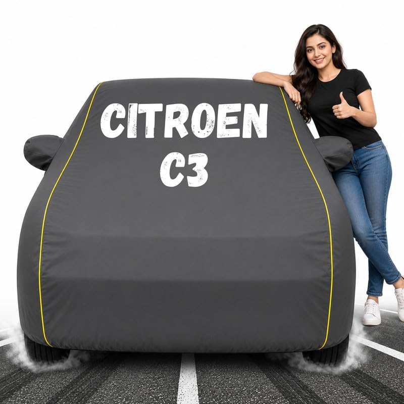 Image of Custom Fit Grey 100% Waterproof Citron c3 Car Cover | Polyester Car Body Covers for Rain & Sun | UV Protection, Dustproof, Scratch Resistant, Windproof, Heat Resistant