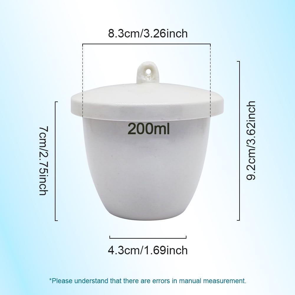 1 laboratorio de crisol de porcelana de 5 ml a 300 ml, 1 crisol de cerámica con tapa para experimentos de labratorio escolar (200 ml)