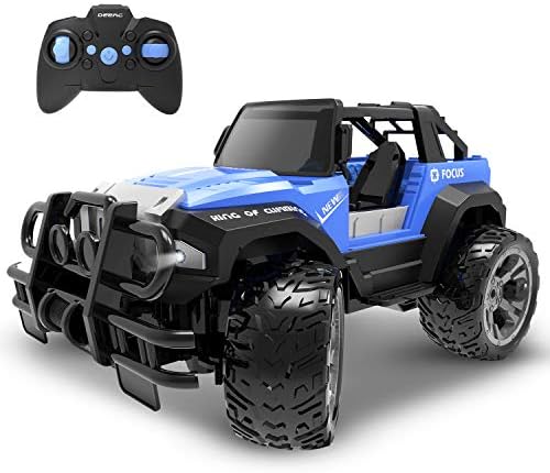 DEERC DE42 Remote Control Car Toy, RC Racing Cars with 80 Min Play Time for Kids, 1:18 Scale 2.4Ghz Off-Road RC Trucks with LED Light Auto Mode, All Terrain SUV Jeep Cars with Storage Case,Blue