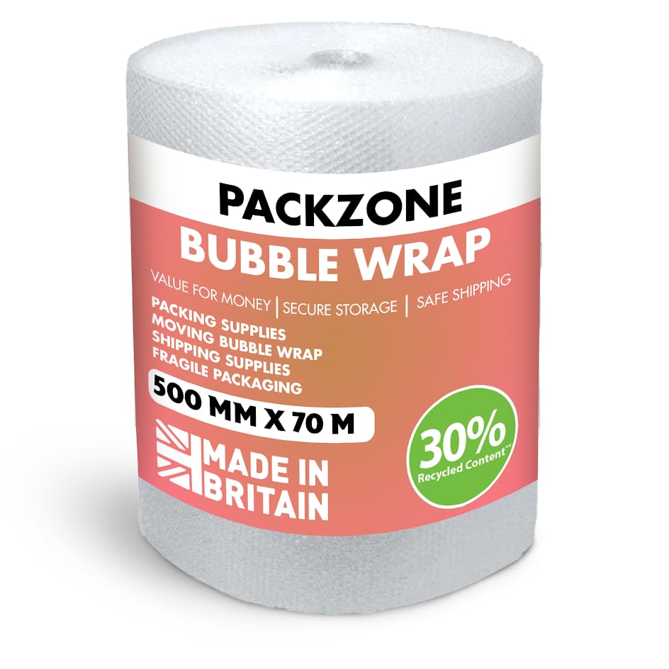 PackZone Bubble Wrap Roll 500mm X 70m Premium Quality Large Polythene Wrap for Moving House, Packing Boxes, Shipping & Storage, Heavy-Duty Eco Bubble roll for Office and Industrial Use
