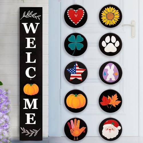 Perfnique Welcome sign for front porch standing, 47 x 7.9 Inch Wooden...