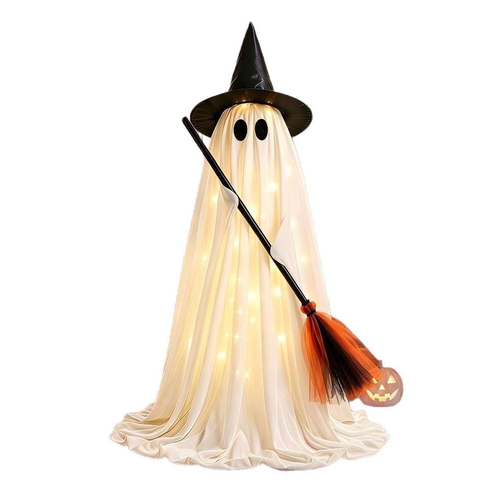 Decorazioni di Halloween all'aperto accende il fantasma, cappello da strega del portico 59IN scopa