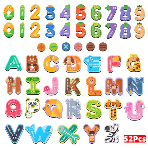 Cocurb COCURB-O3 52 Pack Magnetic Letters Numbers Fridge Magnets For Toddlers 1 To 3 Learning Toys, Animal Abc Cardboard Magnets For Refrigerator Colourful Alphabet Toys Baby Educational Toys cover