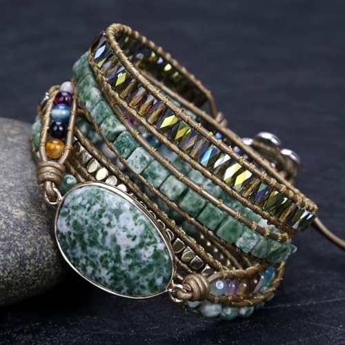 Image of Boho Wrap Bracelet for Women, Handmade Natural Imperial Jasper Multi-Layer Stone Beaded Bracelet, Bohemian Healing Crystal Stone Jewelry Gifts