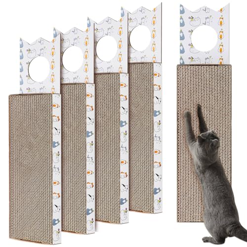 Dansydaisy 4 Pcs 15 Inch Door Hanging Cat Scratcher Cardboard Cat Scratching Board Reversible Door Hanger Scratcher Kitty Scratching Post Pad Mat for Indoor Doorknob Wall Floor