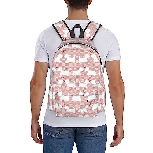 Westie Dogs Pattern Backpack Adjustable Casual Daypack Rucksack Travel Bags Bookbag For Women Men Adult 17 Inches 7