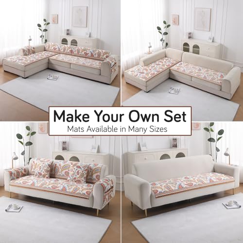 Image of HOKIPO 'LiefNest' Printed Holland Velvet Sofa Cover Mat with Foam Filling for 1 /2 /3 Seater & L-Shape Sofa. Make Your Own Sofa Cover Set, Mat Size: 60(L) cm, Paisley Multicolor (IN-821-D8)