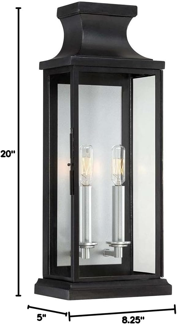 Savoy House 5-5911-BK Brooke Traditional Clear Glass Outdoor Wall Lantern, 2-Light 120 Total Watts, 20" H x 8" W, Black