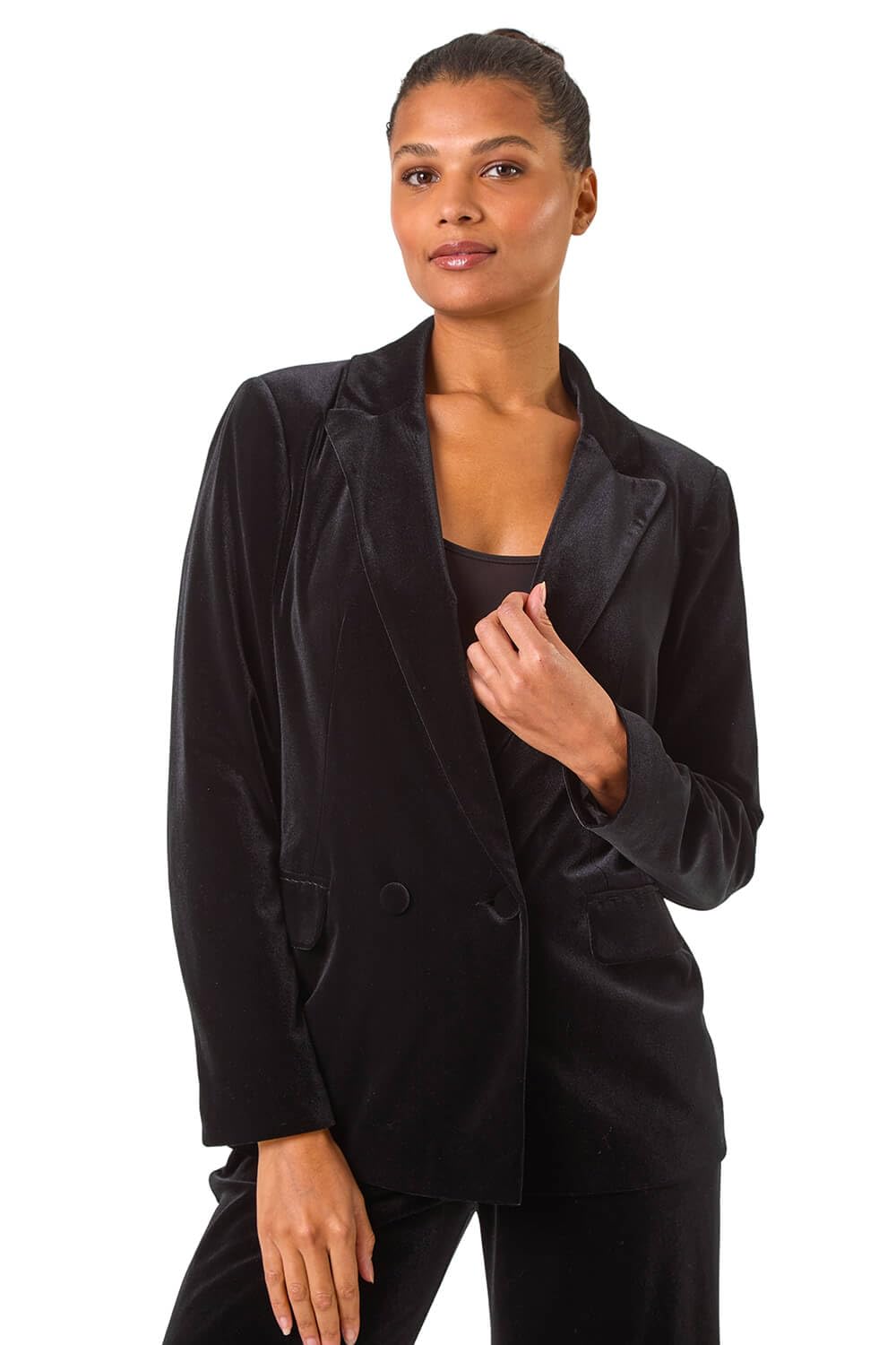 Roman Women's Black Velvet Double Breasted Blazer Size 10