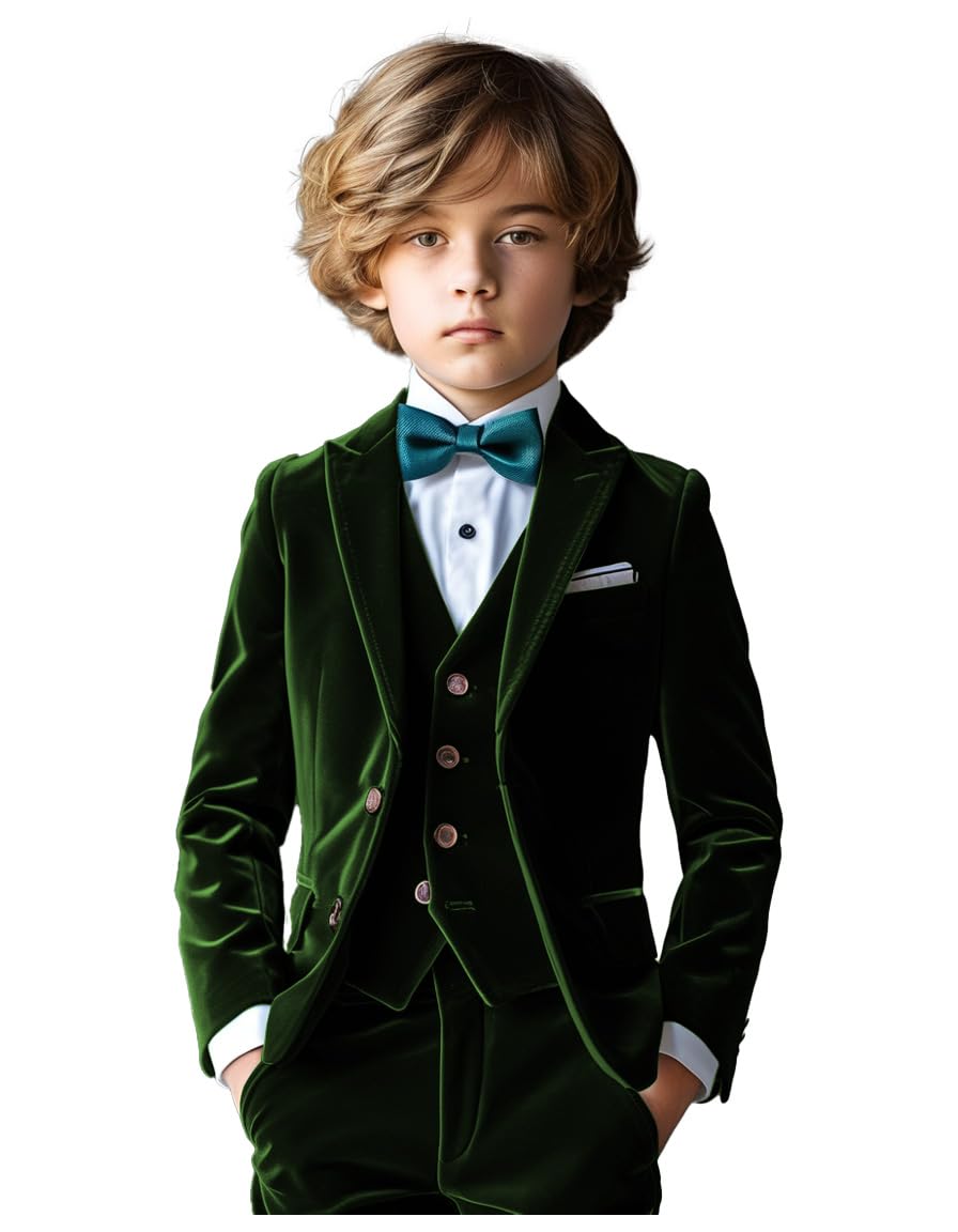 Jungen 3 Stück Samt Grün Jungen Anzug Grün Jungen Anzug Smoking Anzug für Jungen Junge Outfit Kommunion Anzug Hochzeit