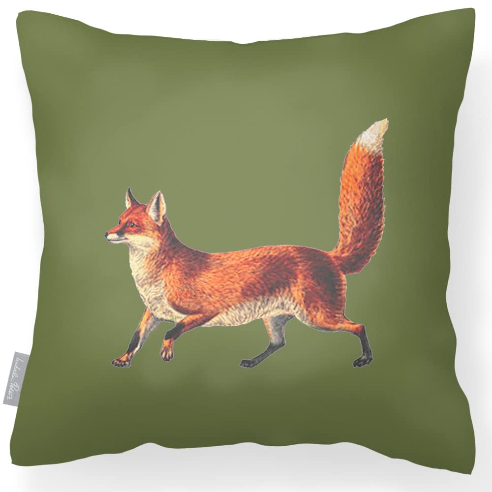 Izabela Peters Vintage Fox - Sage Outdoor Cushions Waterproof, 43 Cm, Filled Outdoor Cushion, Fox - Sage, Garden Furniture Cushions, Outdoor Seat Cushions, Garden Chair Cushions