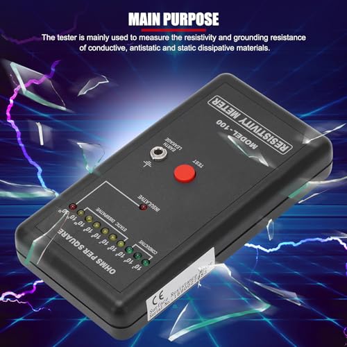 Image of Portable Handheld Surface Resistivity Meter, with Test Lead, Automatic Range and LED Indicator, Surface Resistance Checker for Antistatic Coatings, Films and Fabrics