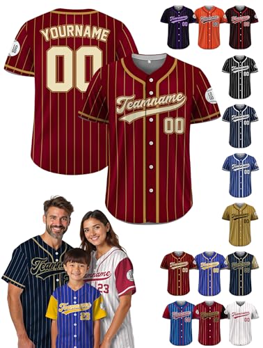 Custom Baseball Jersey, Maroon & Gold Pinstripe, S-7XL, Button Down