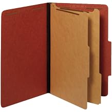 Pendaflex Recycled Classification File Folders, 2 Dividers, 2" Embedded Fasteners, 2/5 Tab Cut, Legal Size, Red, Box of 10 29075R
