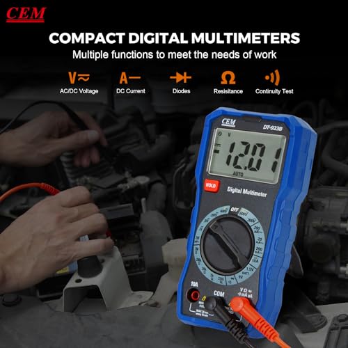 Image of CEM DT-923B 2000 Counts Compact Digital Multimeter, Diode Check, Continuity Test