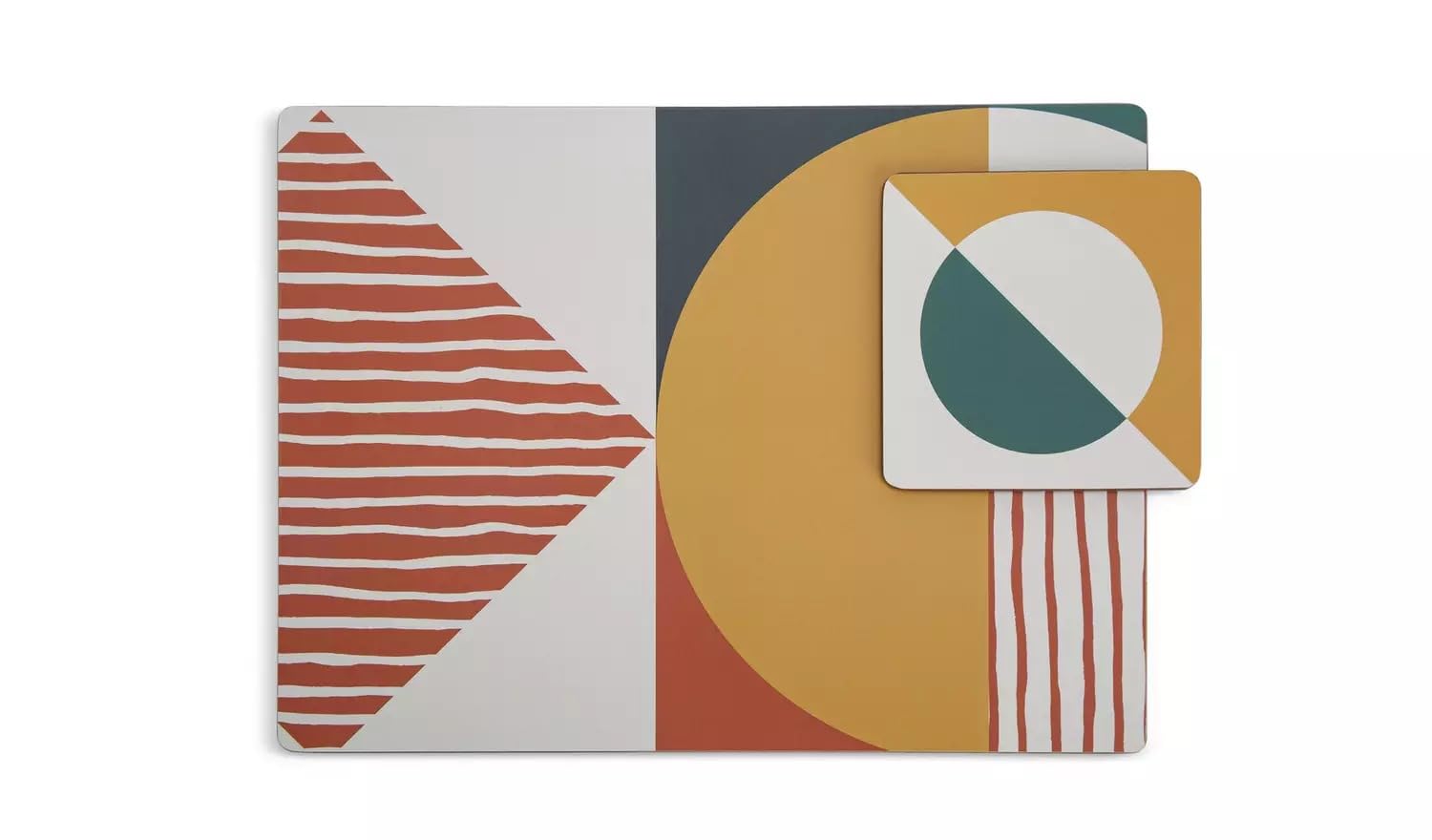 Geo Corkback Set Of 4 Placemats And Coaster Lay The Table With This 4-Setting Placemat And Coaster Set In Modern, Mid-Century Style, And Watch The Table Come Alive Vibrant