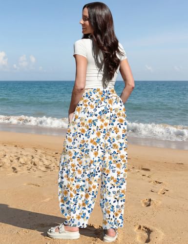 Image of TARSE Women's Linen Wide Leg Pants Baggy High Waist Palazzo Pants