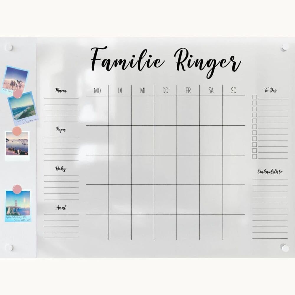 personalisierter Wandkalender - 4-Namen Familienplaner mit Magnetboard - wiederverwendbarer Kalender aus Acrylglas - Familienplaner abwischbar - Hingucker für jeden Raum