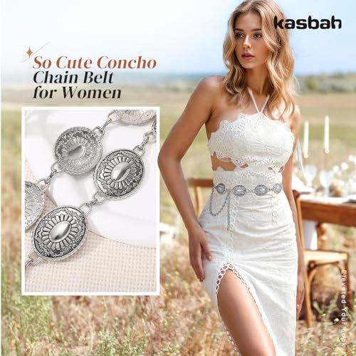 KASBAH Women Western Concho Belts For Dresses Jeans Cowgirl Waist Chain Belt Adjustable Metal Concho Country Belt2