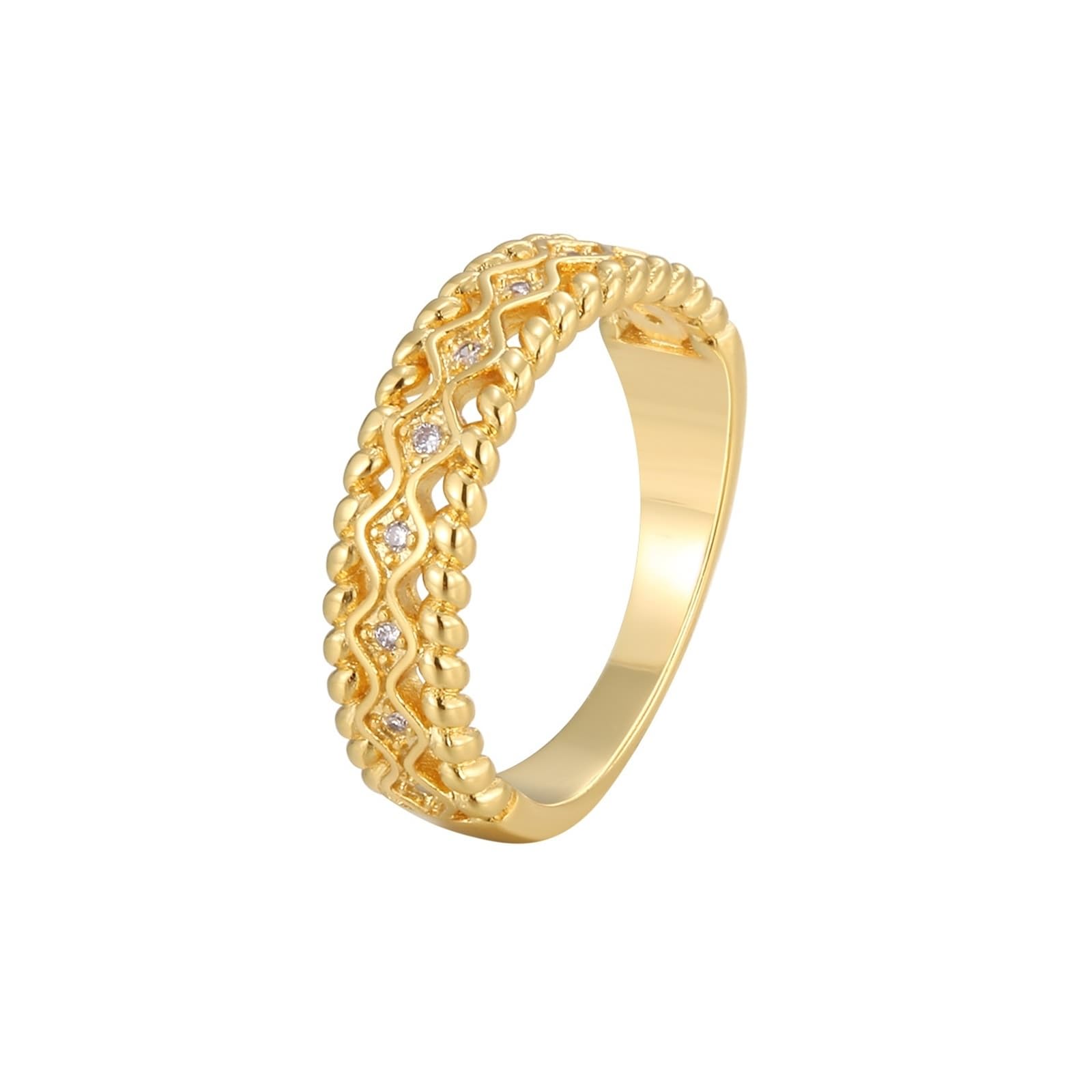 9 Karat/14 Karat/18 Karat Gelbgold Zierlicher Ring Moissanit Weiß, Hohler Vintage Ring Damen