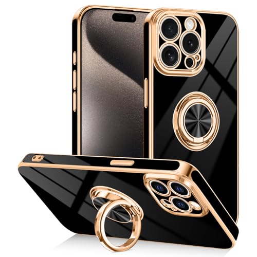 Coque iPhone 15 Pro avec protection intégrale d'objectif et placage TPU noir luxe
