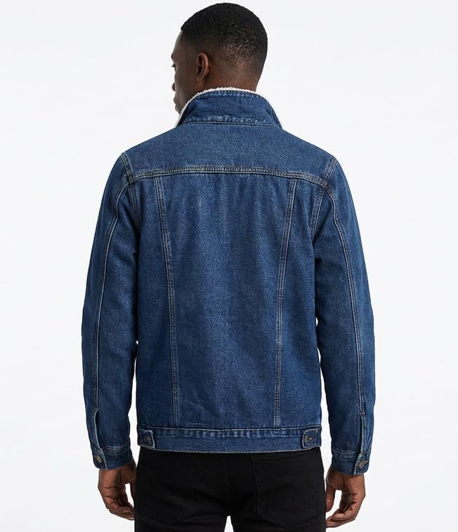 Men's Sherpa Fleece Lined Thicken Denim Jacket, Men Lapel Winter Warm Jean Jacket, Slim Fit Trucker Cowboy Denim Coat - Image 2