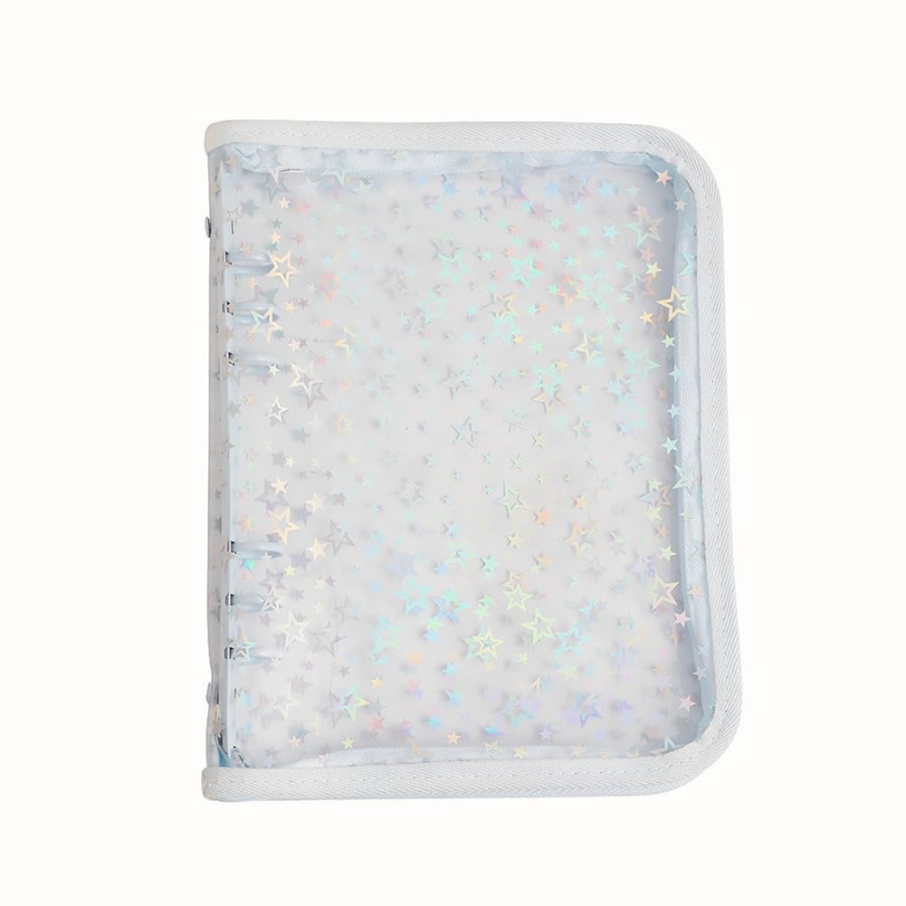 Ocnvlia A5 Budget Binder Cover with Zipper,Glitter Stars A5 6 Ring Binder Planner,Clear PVC Refillable Notebook Shell Light Easy to Use