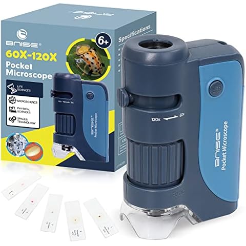 Taschenmikroskop für Kinder, Handmikroskope, 60-120-facher Zoom mit LED, tragbares Mini-Mikroskop mit 5 Mikroskop-Objekten zum Lernen, Bildung und Erkunden Cover