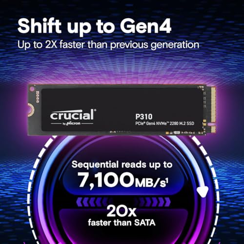 Crucial P310 1TB NVMe M.2 SSD - Gen4, Up to 7,100 MB/s - Acronis Offer (PC)