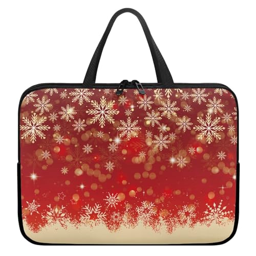 Custodia per Laptop Natale Motivo Fiocco di Neve Notebook Sleeve Impermeabile con Manico e Cerniera Borsa per di neve dorato 13 pollici