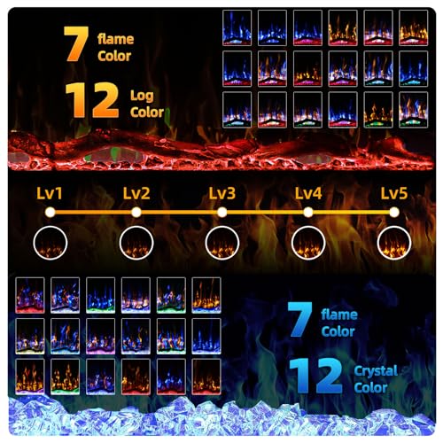 Image of Kucreiheat Electric Fireplace-50'' Luxury Fireplace Wall Mounted & Recessed, Ultra-Slim with Log & Crystal, Remote Control, Thermostat, Timer, 750W /1500W Heater